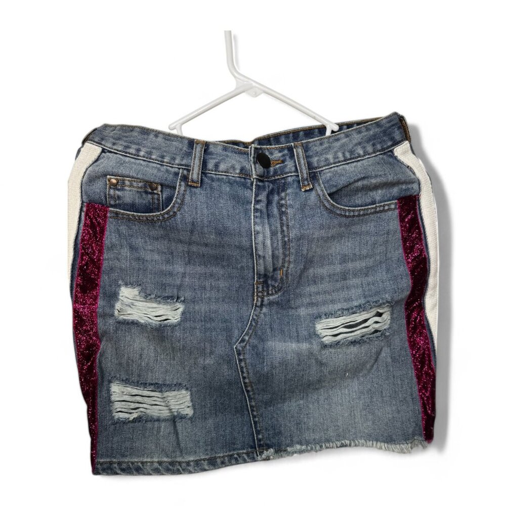Fashion Nova Women's Denim Skirt with Glitter Side Stripes - Size L